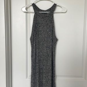 Rib Knit Maxi Dress with Keyhole in Gray